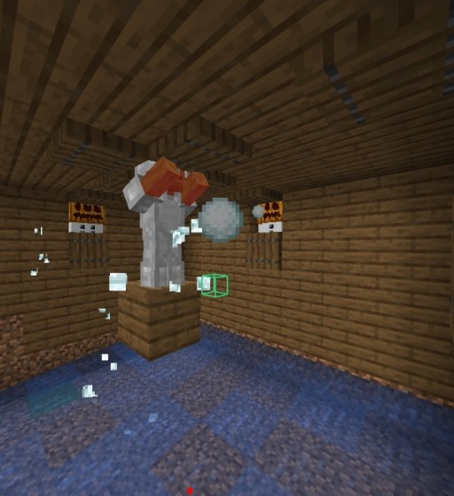 Indoor snow golem over water between two brewing stands. This Infested XP farm no longer works.