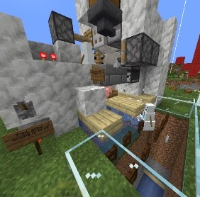 Outdoor snow golem on a stone tower over water, hoppers and magma. This Oozing slime farm no longer works.